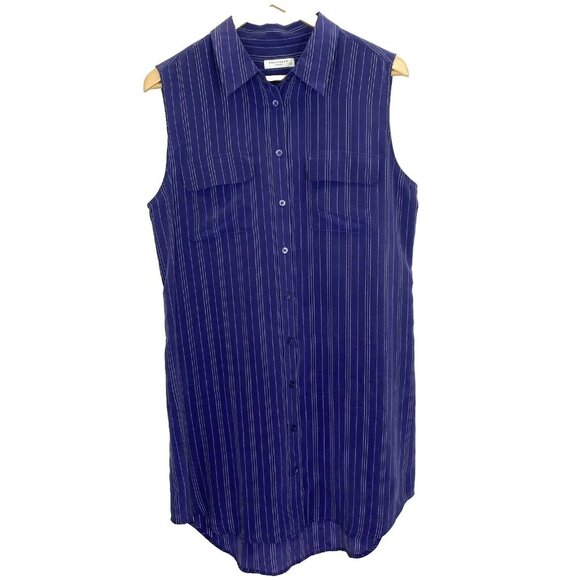 Equipment Dresses & Skirts - Equipment Femme Shirt Dress Womens Large 100% Silk Blue Pinstripe Sleeveless